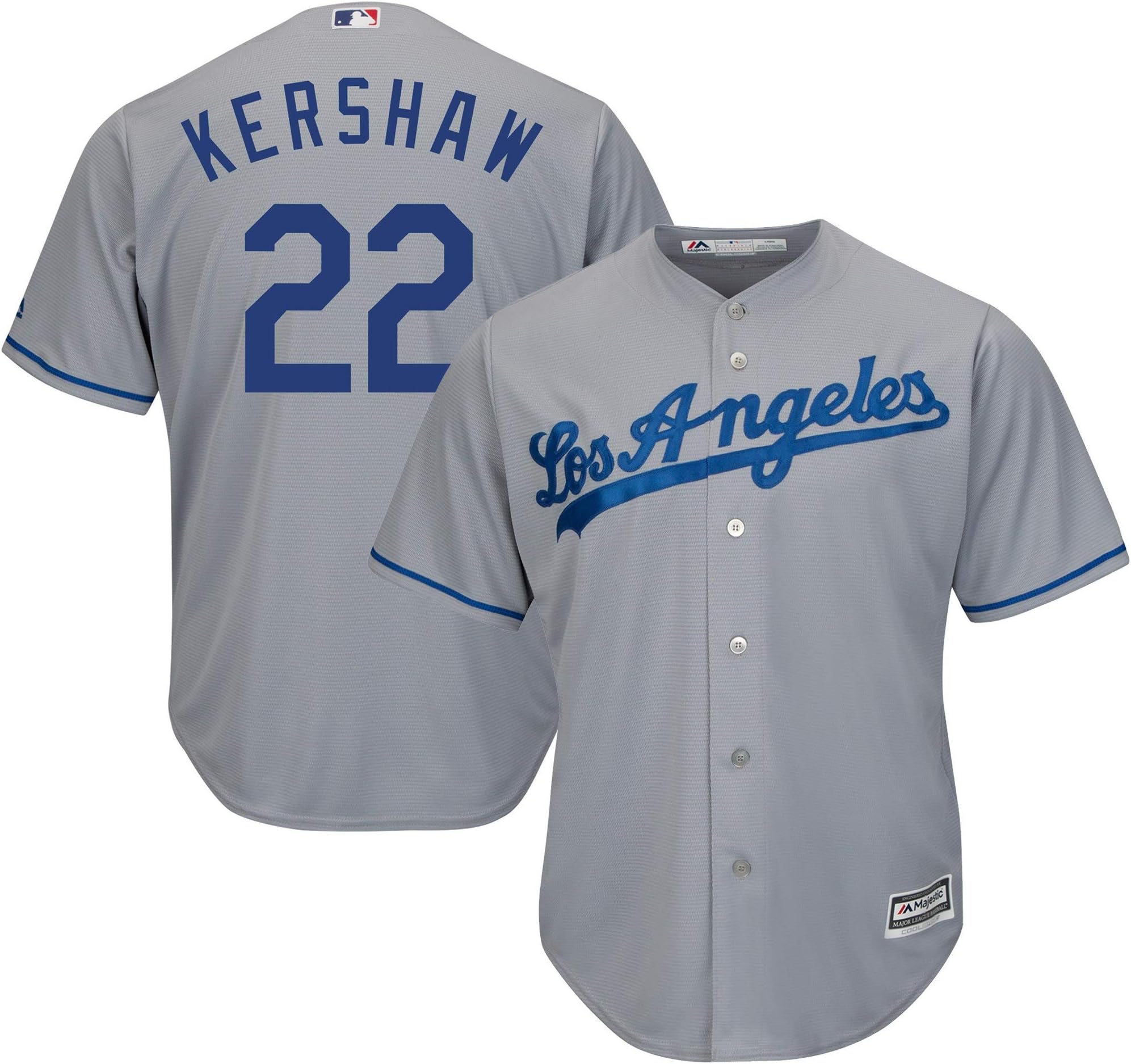 Genuine Stuff Clayton Kershaw Los Angeles MLB Majestic Youth Boys 8-20 Gray Road Cool Base Replica Jersey