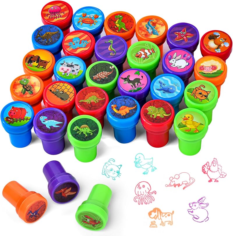 OSDUE 30PCS Self-Inking Stamps for Kids Arts Crafts Party Favors Animal Patterns
