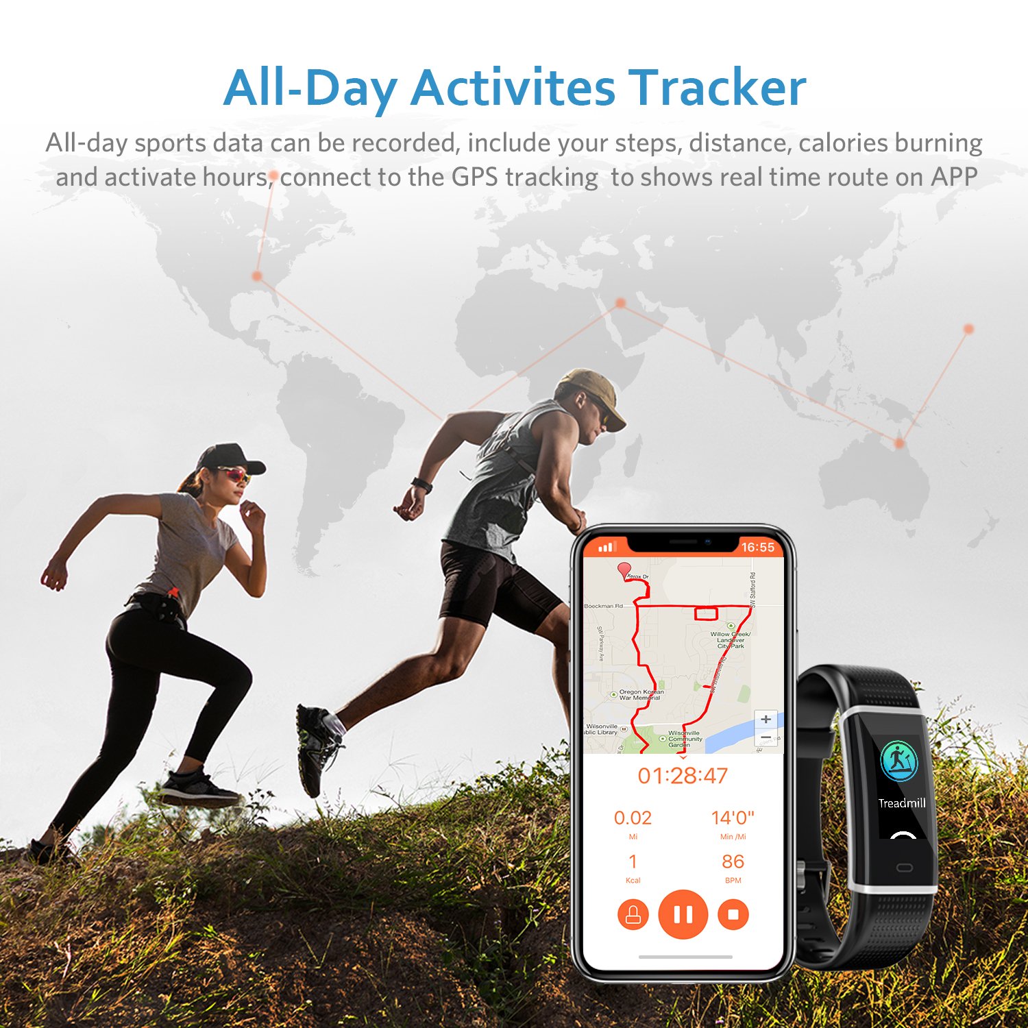 Fitness Armband, Fitness Tracker Wasserdicht IP68 mit 14 Trainingsmodi LCD-Farbbildschirm Helligkeit Einstellbar mit Pulsmesser Schrittzähler Kalorienzähler Trainingsmodi Schlafmonitor Vibrationsalarm Anruf Benachrichtigungen Kompatibel mit