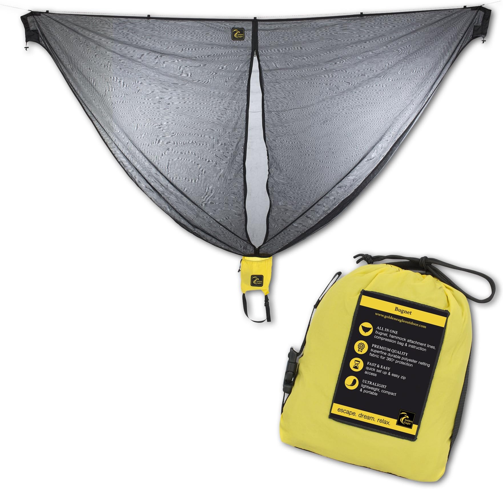 Golden Eagle WINTER SALE Hammock Bug Net Mosquito Net - 102x51 in, NO-SEE-UM PROOF, durable polyester netting fabric for 360 degree protection. Fits all single and double hammocks up to 120 in.