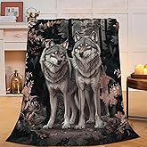 Wolf Blanket Wolf Gifts Soft Cozy Vintage Wolves Throw Blanket Ultra Warm Lightweight Fleece Plush Fuzzy Blanket Decor Stuff for Girls Women Kids Aults Bed 40"X50"