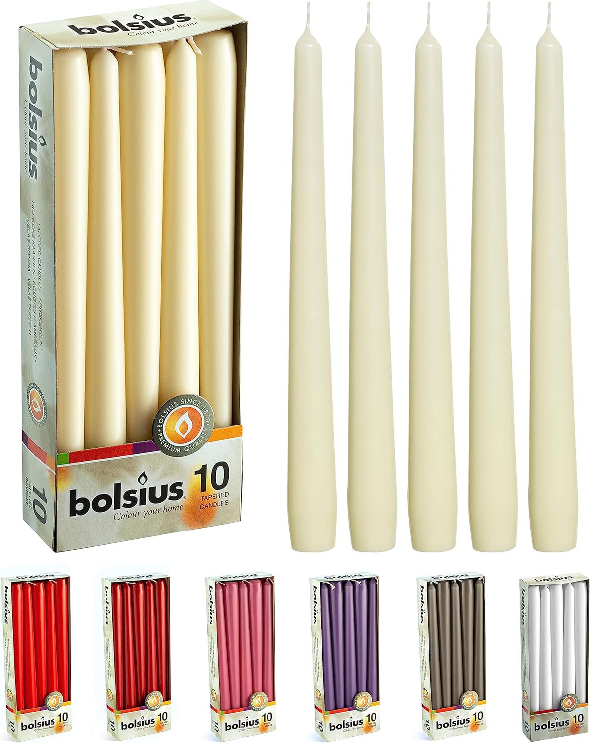 Candles & Holders - BOLSIUS Ivory Taper Candles - 10 Pack Unscented 10 Inch Dinner Candle Set - 8 Hours Burn Time - Premium European Quality - Smokeless and Dripless Household, Wedding, Party, and Home Décor Candlesticks
