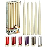 BOLSIUS Ivory Taper Candles - 10 Pack Unscented 10 Inch Dinner Candle Set - 8 Hours Burn Time - Premium European Quality - Smokeless and Dripless Household, Wedding, Party, and Home Décor Candlesticks