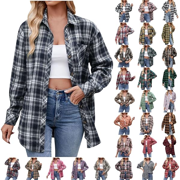Generic Plaid Shirts for Women Womens Flannel Shirt Button