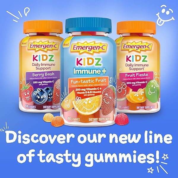 EMERGEN-C KIDZ IMMUNE+ IMMUNE SUPPORT DIETARY SUPPLEMENTS, FLAVORED GUMMIES WITH VITAMIN C, B VITAMINS AND VITAMIN D FOR IMMUNE SUPPORT, FUN-TASTIC FRUIT FLAVORED GUMMIES – 22 COUNT