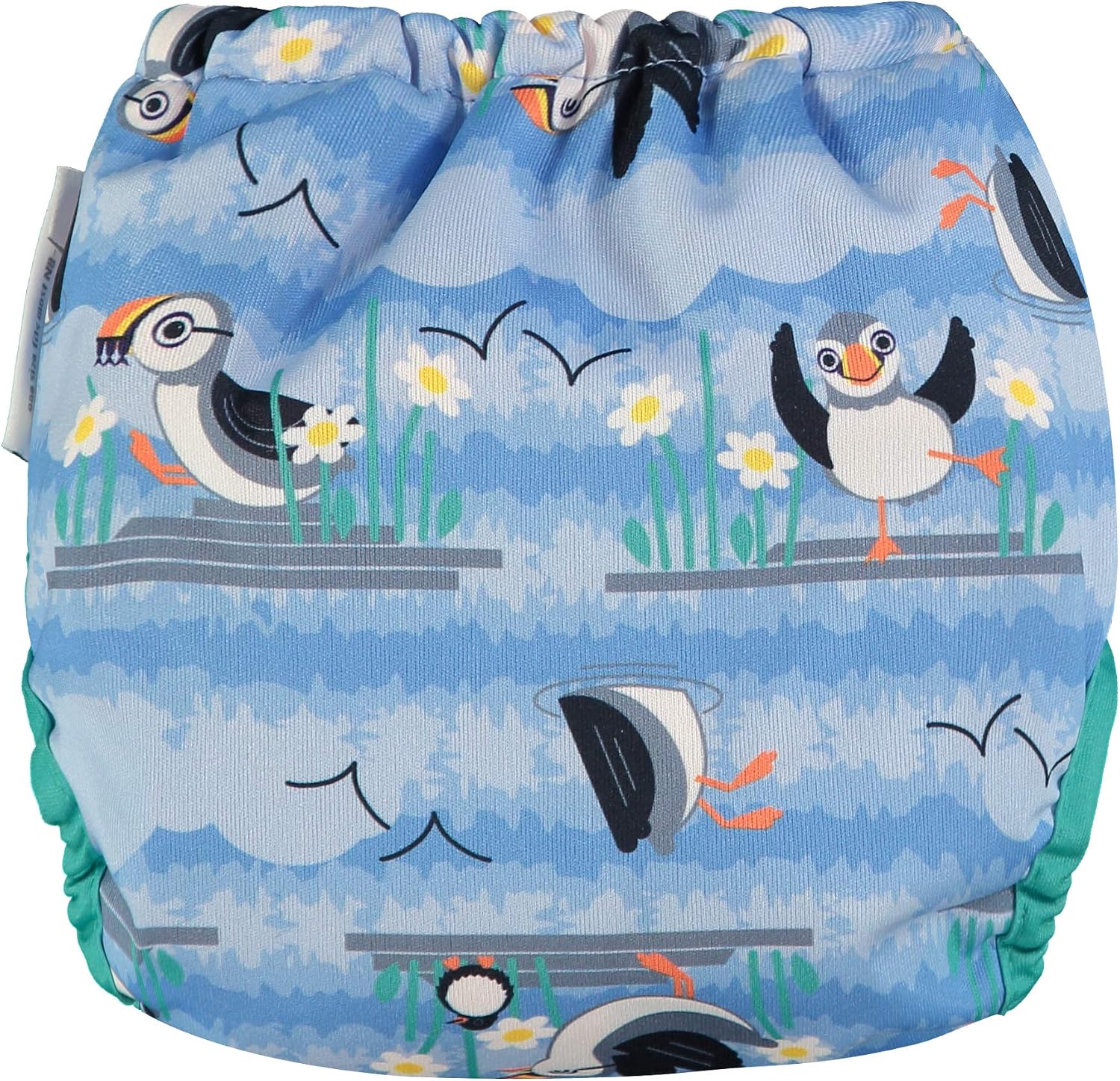 Close Pop-in Premium Bamboo Cloth Nappy with Aplix Fastener - Adjustable One Size Birth to Potty Elegant Print Design - Blue Puffin - Image 4