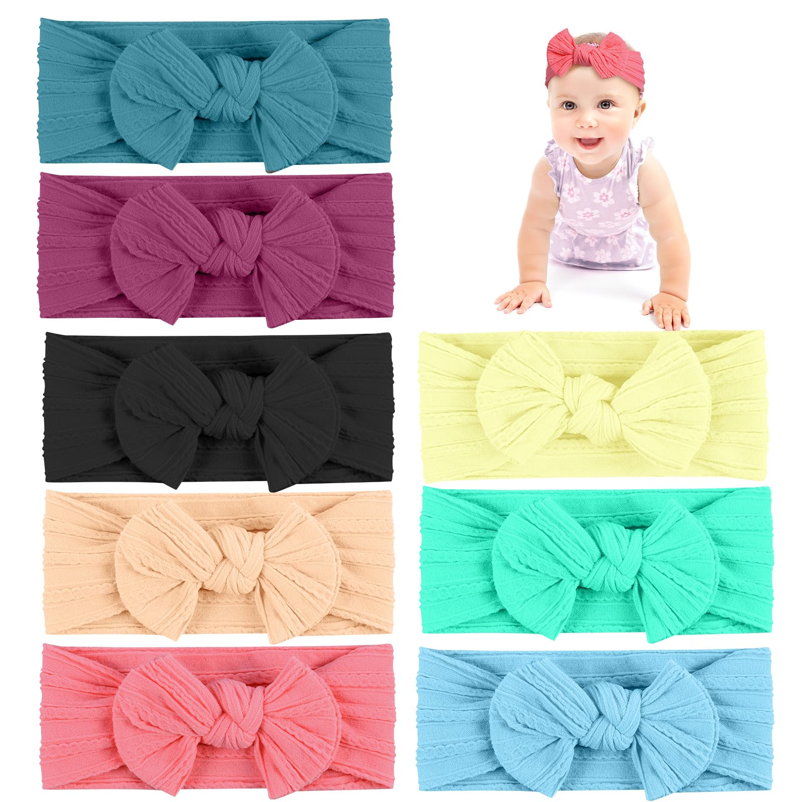 Aolso Baby Girl Nylon Headbands, 8pcs Newborn Headbands & Bows, Toddler Hair Accessories