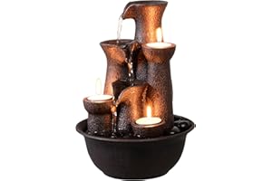 TOLEVOIT Tabletop Fountain 3 Candles, Indoor Waterfall Fountain for Meditation, Desktop Waterfall Fountain 3 Tiered, Resin Room Decor for Office Home Relaxaion, Housewarming Gifts New Home, Brown with Rocks