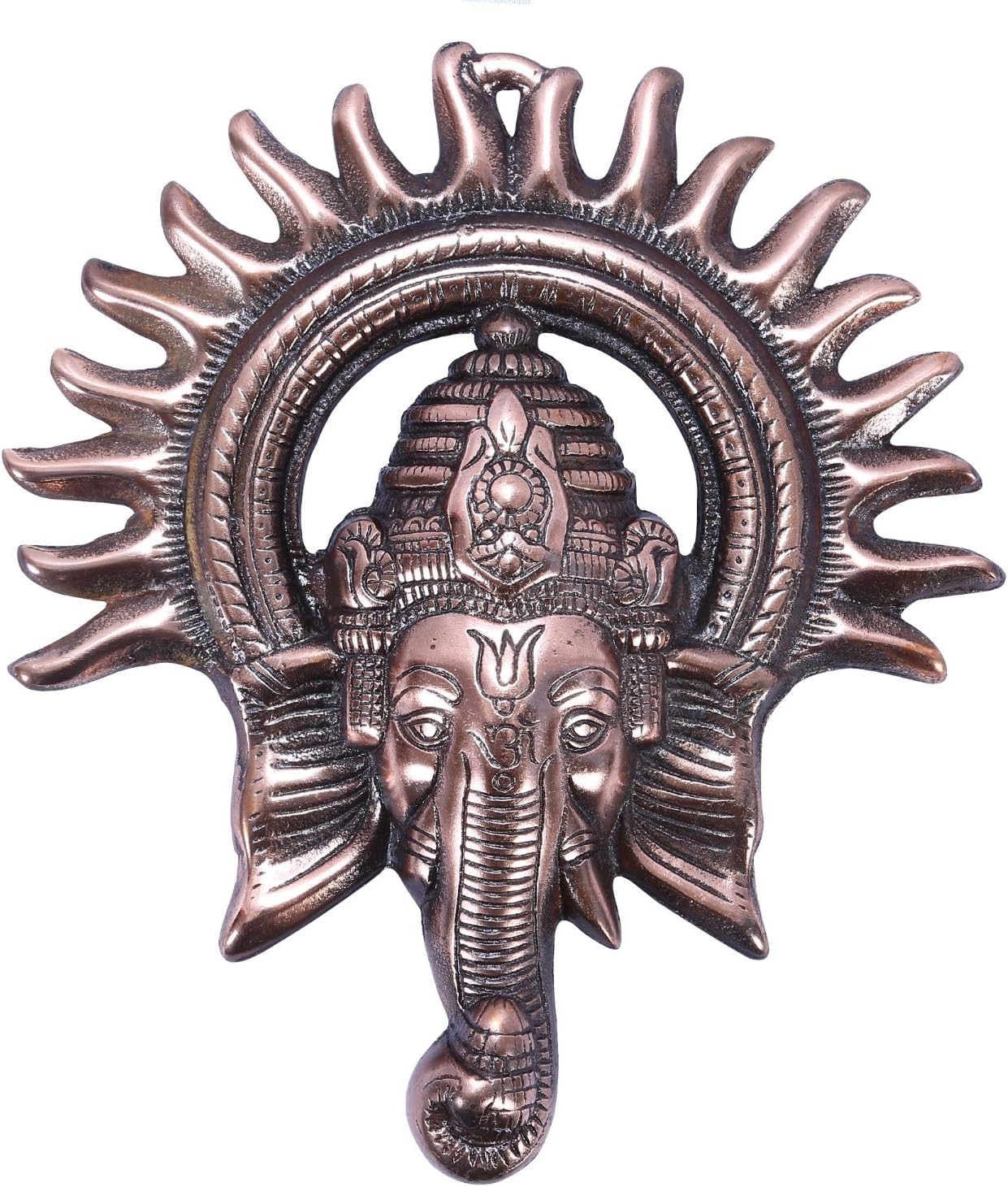 The Hue Cottage 'Handmade God Ganesha Face Mask Wall Hanging Statue' Hindu Lord, by Copper Metal Figurine Idol Sculpture, for Home Decoration Showpiece & Gifting -  9 x 7.5 Inches