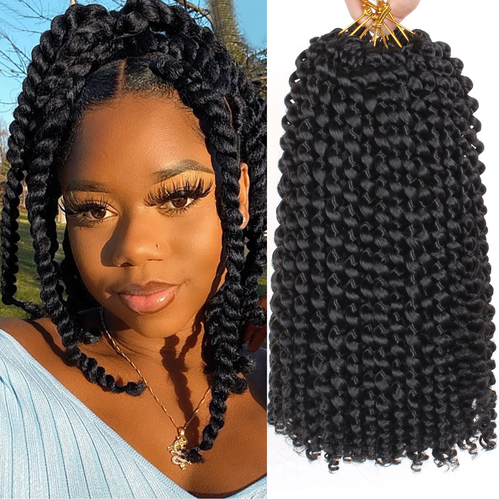 Leeven 7 Packs Short Passion Twist Crochet Braids for Butterfly Faux Locs 12 Inch Water Wave Crochet Hair Hot Water Setting Passion Twists Braiding Hair Bohemian Braids