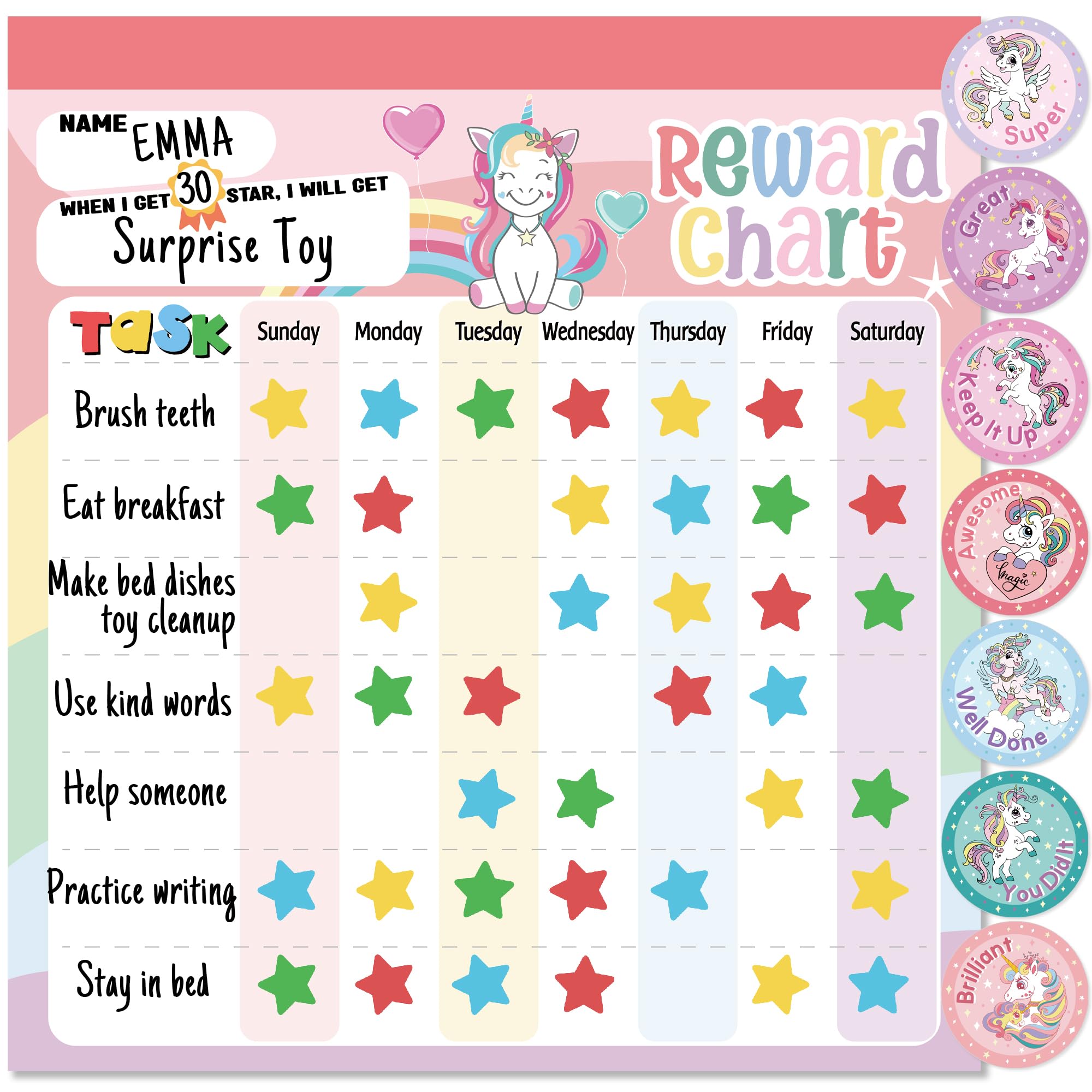 Reward Chart for Kids – Unicorn Magnetic Kids Behavior Chart, Pad with 26 Chore Charts, 1920 Star Stickers, 49 Incentive Stickers, Responsibility Chart for Kids Girls Toddlers - Kids Chore Chart