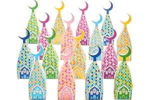 Kritkin 60 Pcs Gable Ramadan Gift Boxes Kareem Paper Eid Mubarak Gift Boxes Muslim Eid Mubarak Box Eid Mubarak Favors for Ramadan Party Candy Supplies Kids Goodie Wedding Mosque Decorations, 6 Designs