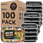 Meal Prep Containers 24oz-100 Pack (200-Piece) Reusable Food Storage Containers with Lids Microwave, Freezer, Dishwasher Safe - Leakproof &amp; BPA Free Durable Plastic Bento Box for To Go Take Out