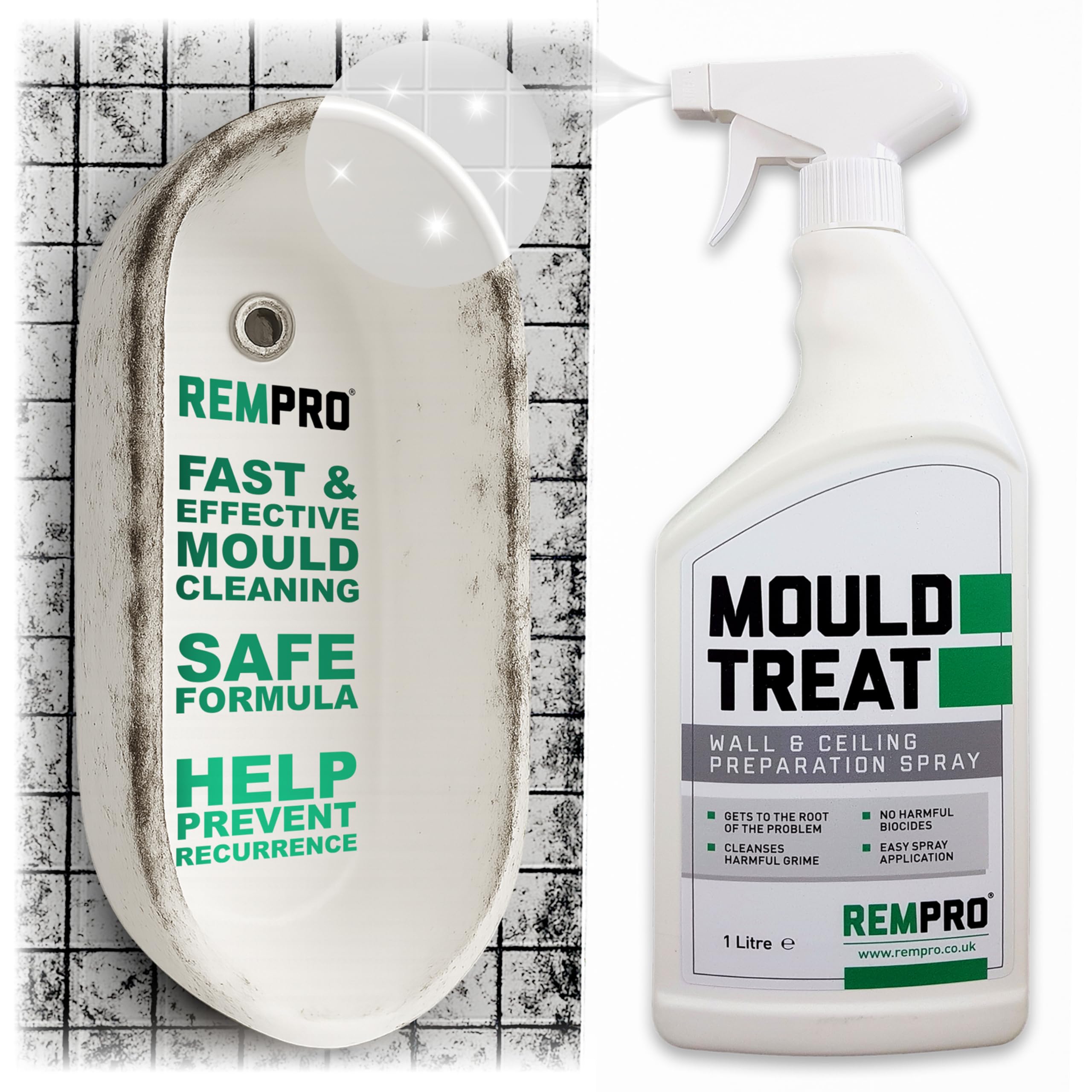 Rempro 1Ltr Anti Mould Spray,Mould Treat Wall & Ceiling Preparation Spray – Safe, Anti Mould & Mildew, Removes Mould Stains from Walls, Tiles, Bathroom Seals & More – Ready-to-Use