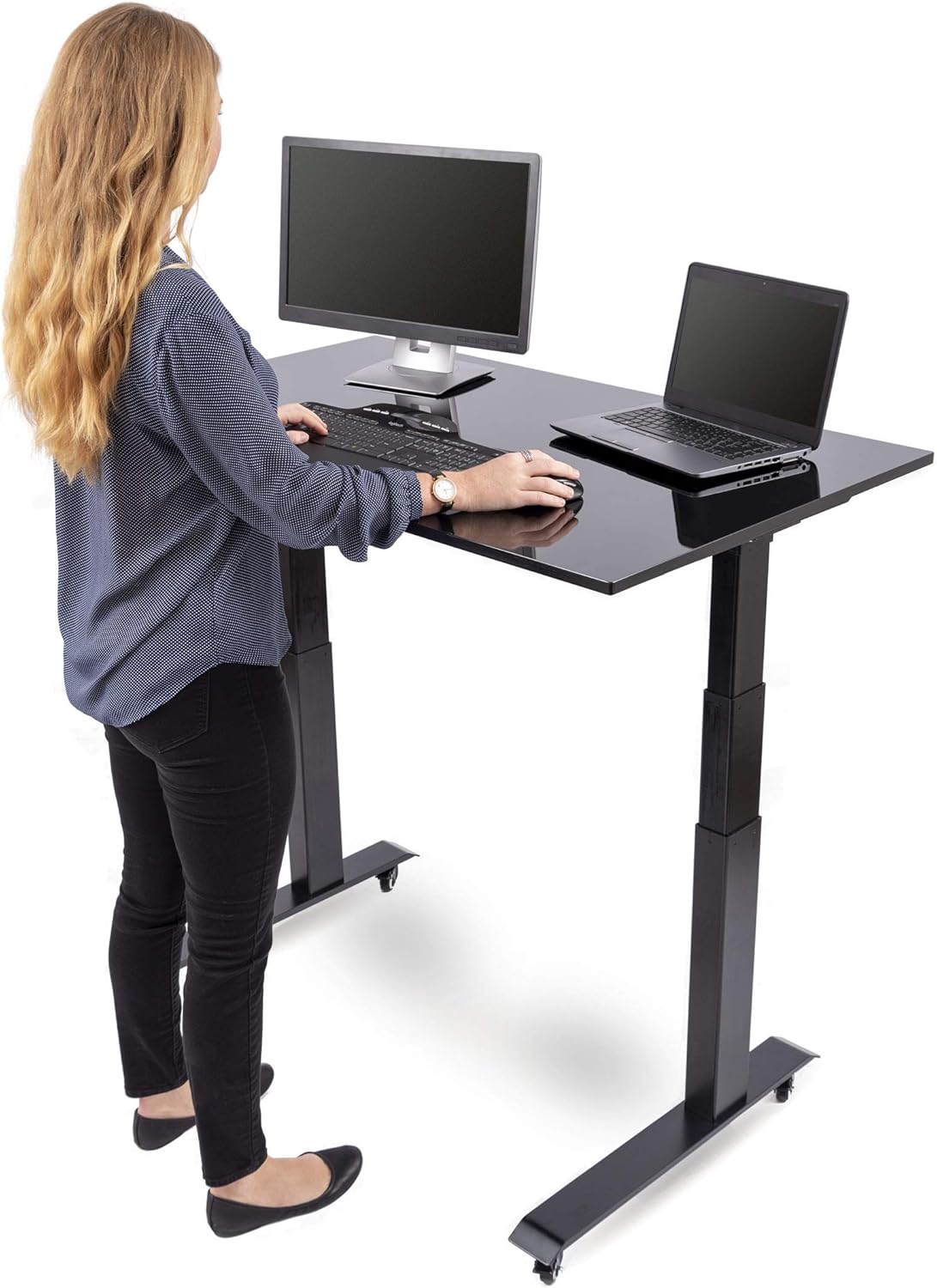 best standing desks on amazon on Amazon Com Electric Standing Desks 48 Inches Black Frame Gloss Black Top Furniture Decor