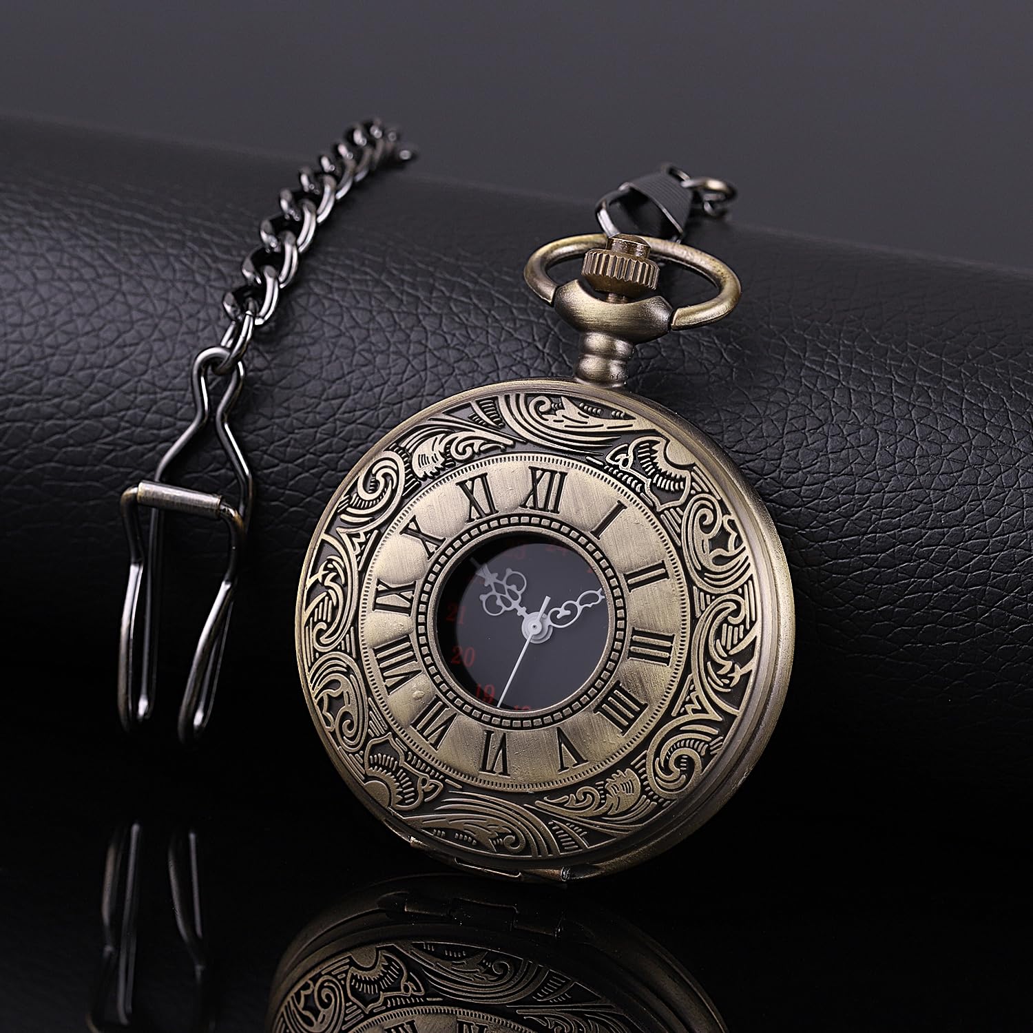 SIBOSUN Pocket Watches for Men Pocket Watch with Chain Quartz Pocket Watch Skeleton Antique Mens Roman Numerals Vintage Steampunk Pocket Watches Bronze