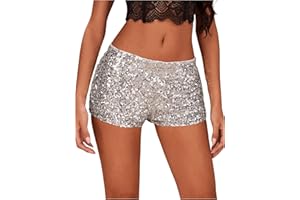 Floerns Women's Low Waist Sequin Mini Mirco Shorts Shiny Music Festival Party Club Hot Pants