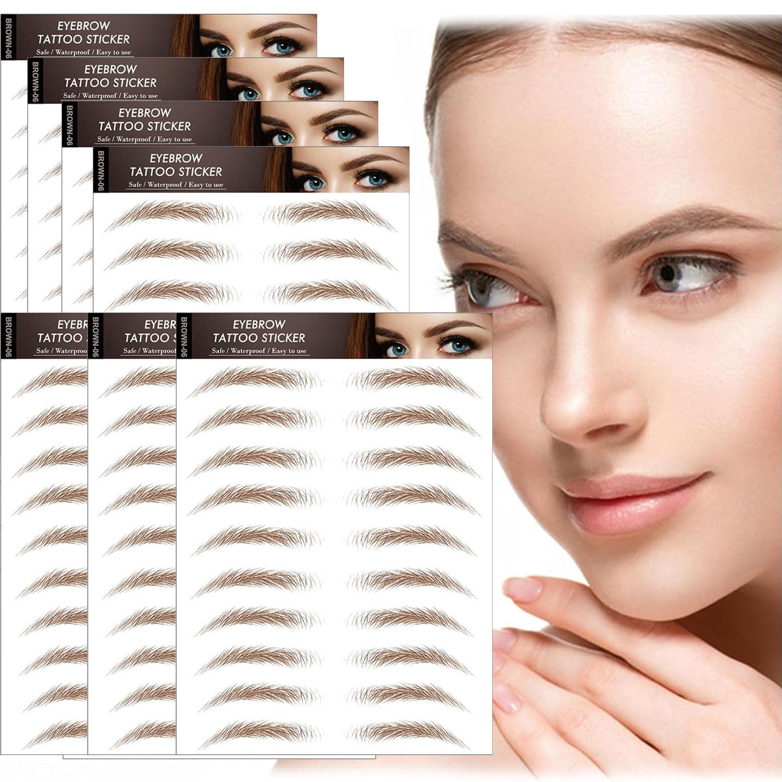 AWAVM 7Sheets/77Pairs 4D Hair-Like Tattoo Stickers Waterproof Natural Fake Eyebrow Stickers,Long Lasting Eyebrow Grooming Shaping Perfect for Women and Girls (Brown-06) — image 1