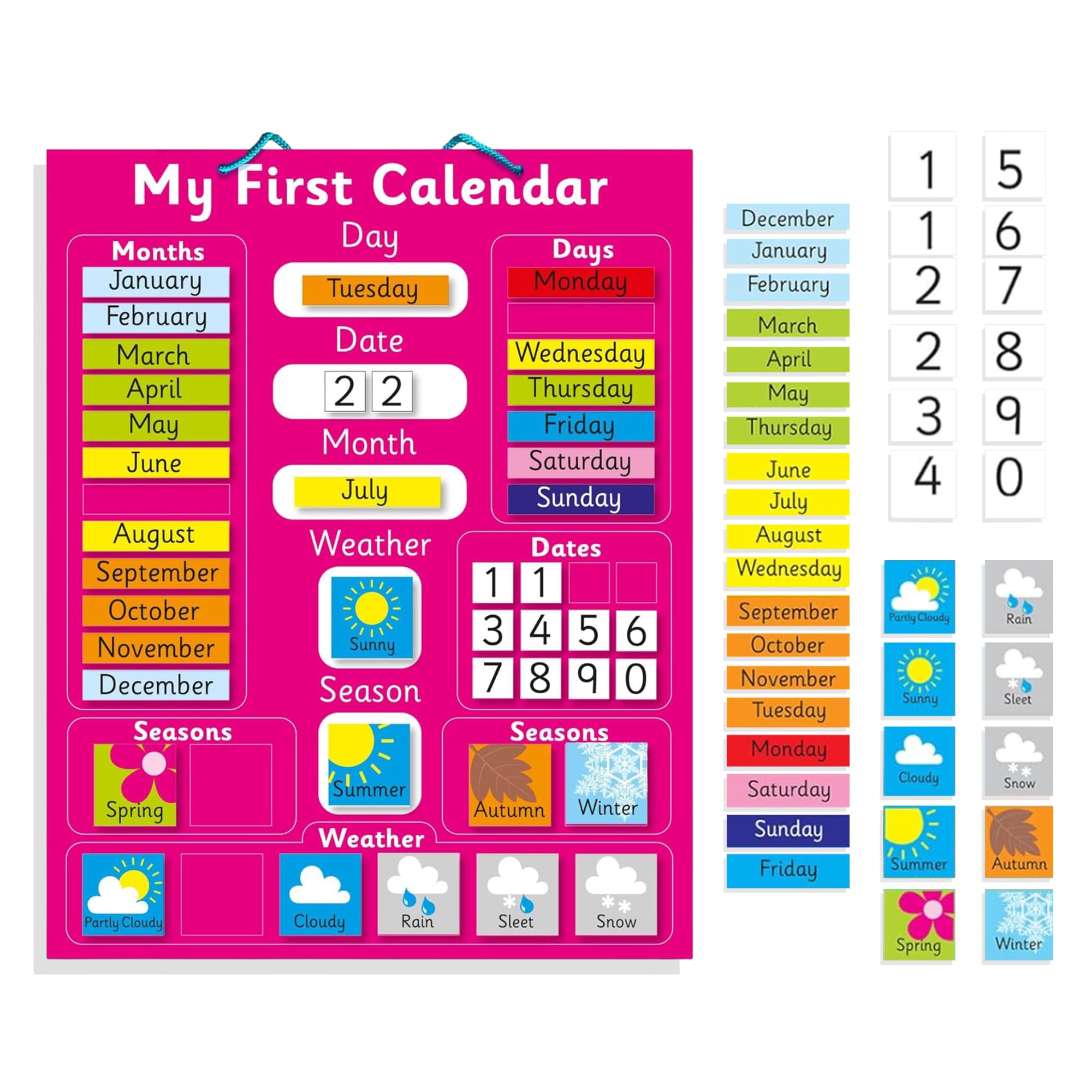 Interactive Children's Magnetic Learning Calendar - Pink - Fun Educational Tool for Time, Seasons, and Weather Awareness - 40x32cm with Easy Hang Loop — image 1