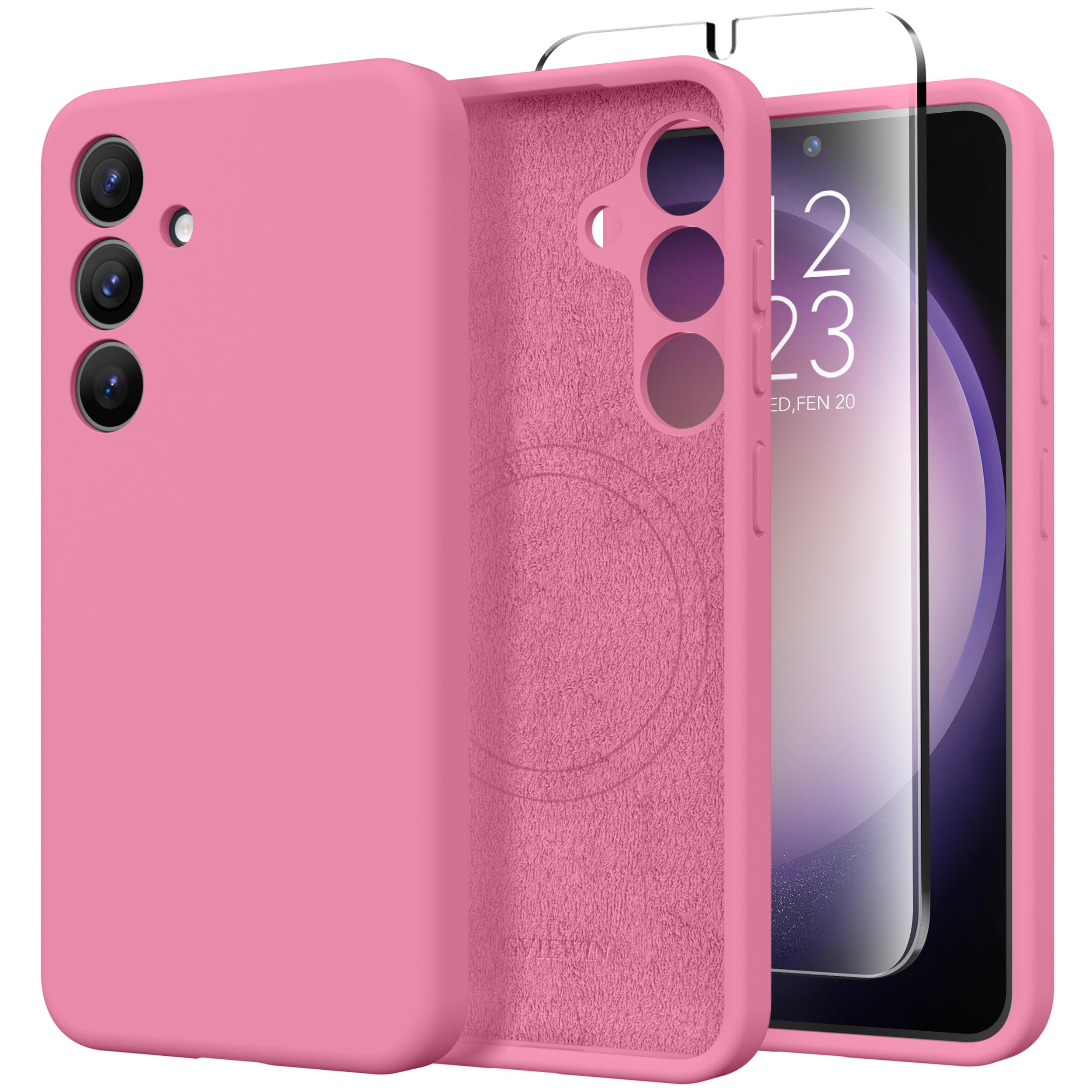 Photo 1 of GVIEWIN for Samsung Galaxy S24 Case Silicone, Compatible with MagSafe [Camera Protection&Screen Protector], Slim Soft Microfiber Lining Shockproof Full Body Protective Phone Cover 6.2"-Raspberry