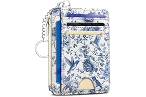Kelvoris Bird Flowers Credit Card Holder Small Wallet Women, Slim RFID Blocking Wallet Woman Keychain with Zipper Coin Pocket, Front Pocket Thin Travel Card Case Organizer with ID Window Ladies Gifts