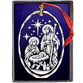 Peaceful Nativity with Star of Bethlehem, Sandblasted Ornament of The Holy Family, Silent Night - Sacred Light, Christmas Tree Decoration – Christian Holiday Decor – Religious