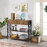 Yaheetech Industrial Console Table with Drawer 3-Tier Rustic Brown 100x29.5x81cm view 2