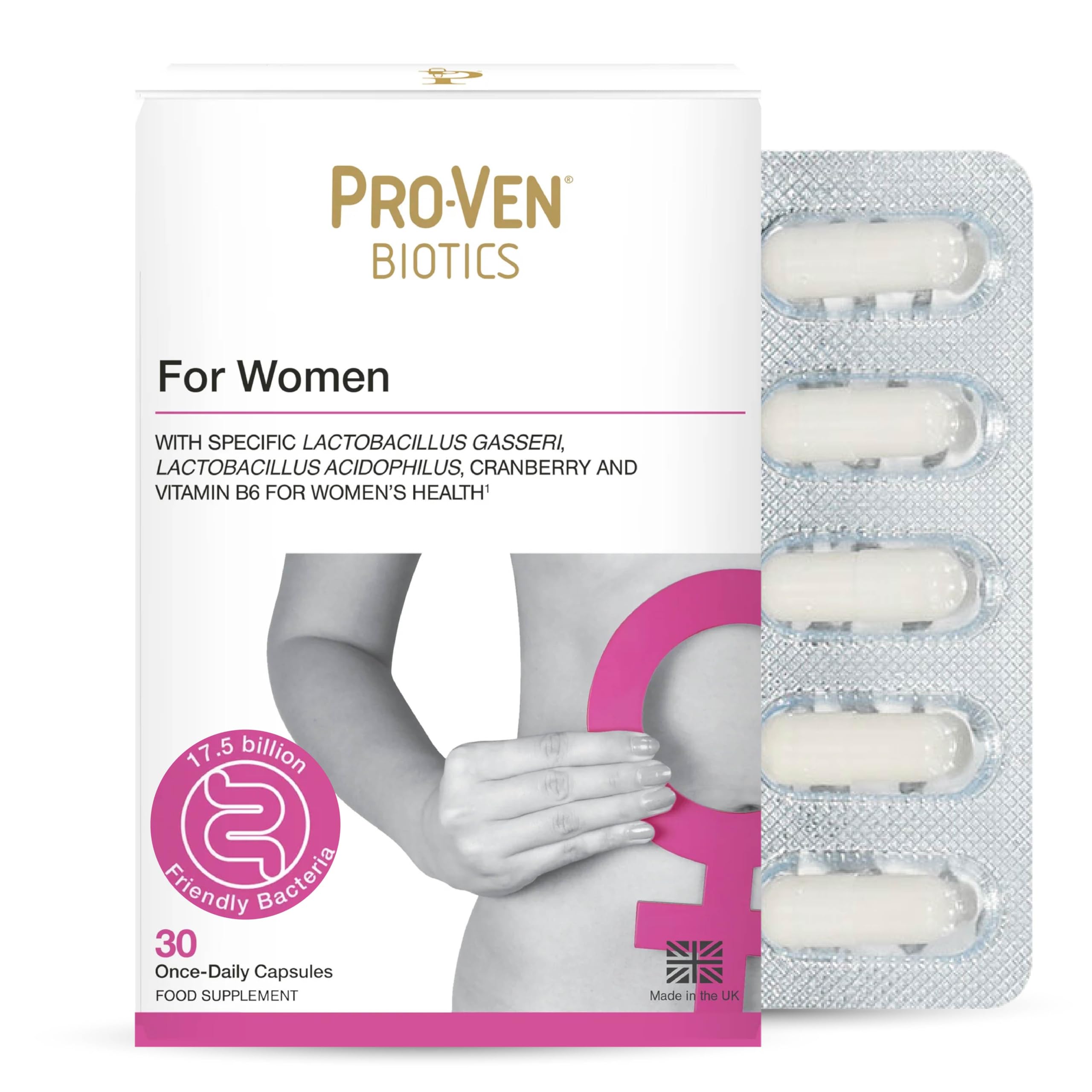 Pro-Ven Probiotics for Women |Female-Friendly Bacteria, Cranberry & Hormone Support | 17.5 Billion CFU Clinically Researched Live Bacteria | 30 Capsules, UK Made