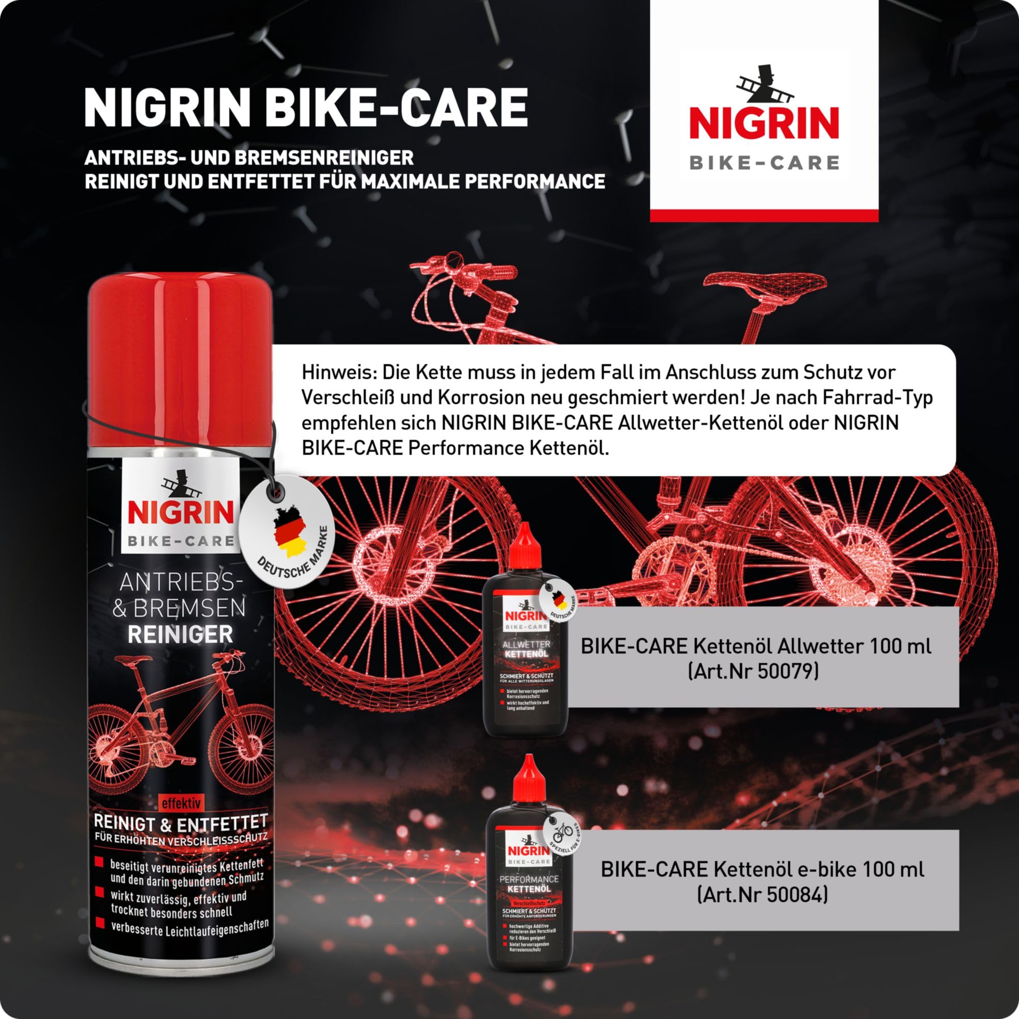 NIGRIN BIKE-CARE Fahrrad Kettenreiniger, 300 ml Sprühdose, Fahrradkette reinigen, entfettet Fahrradketten 7