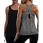 Chicingyou 2 Pack Women's Workout Tops Open Back Racerback Tank Tops Crossback Sleeveless Athletic Running Yoga Gym Shirts