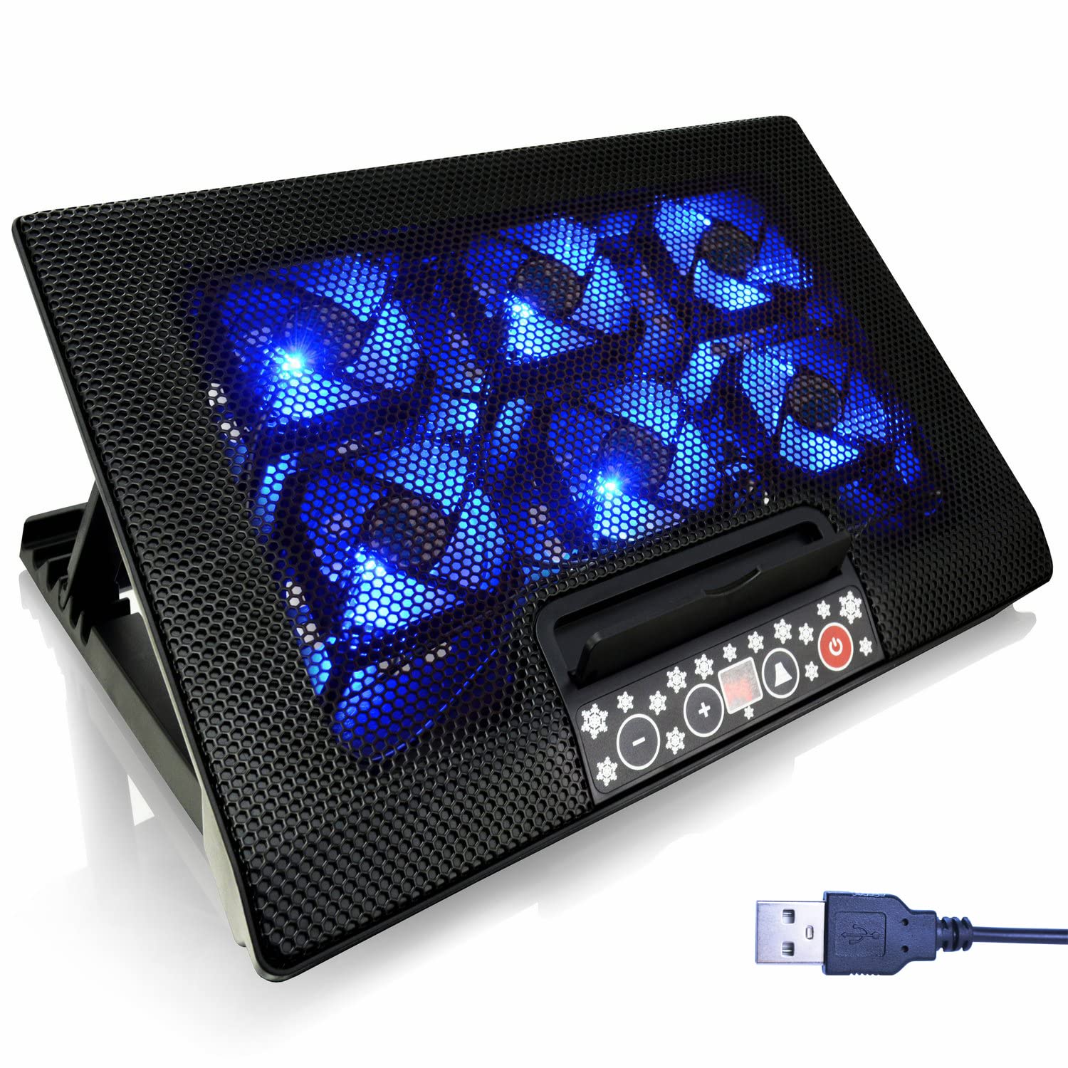 AABCOOLING NC77 - Laptop Cooling Mat with 6 Fans, Adjustable Tilt and Blue Backlight, Cooling Pad, Silent Laptop Cooler, Laptop Knee Cooler, Notebook Cooler