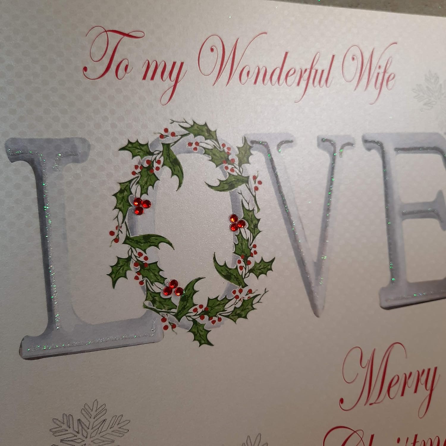 White Cotton Cards To My Wife Merry Handmade 'Love' Christmas Card (Code xx14-24), 22cm x 22cm - Image 4