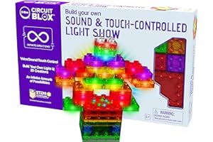 E-Blox Building Blocks STEM Circuit Kit, Build Your Own Sound & Touch Controlled Light Show, LED Lights Fade in & Out, Reacts to Voice & Music, Science, Birthday Gift, Boys, Girls, 5+