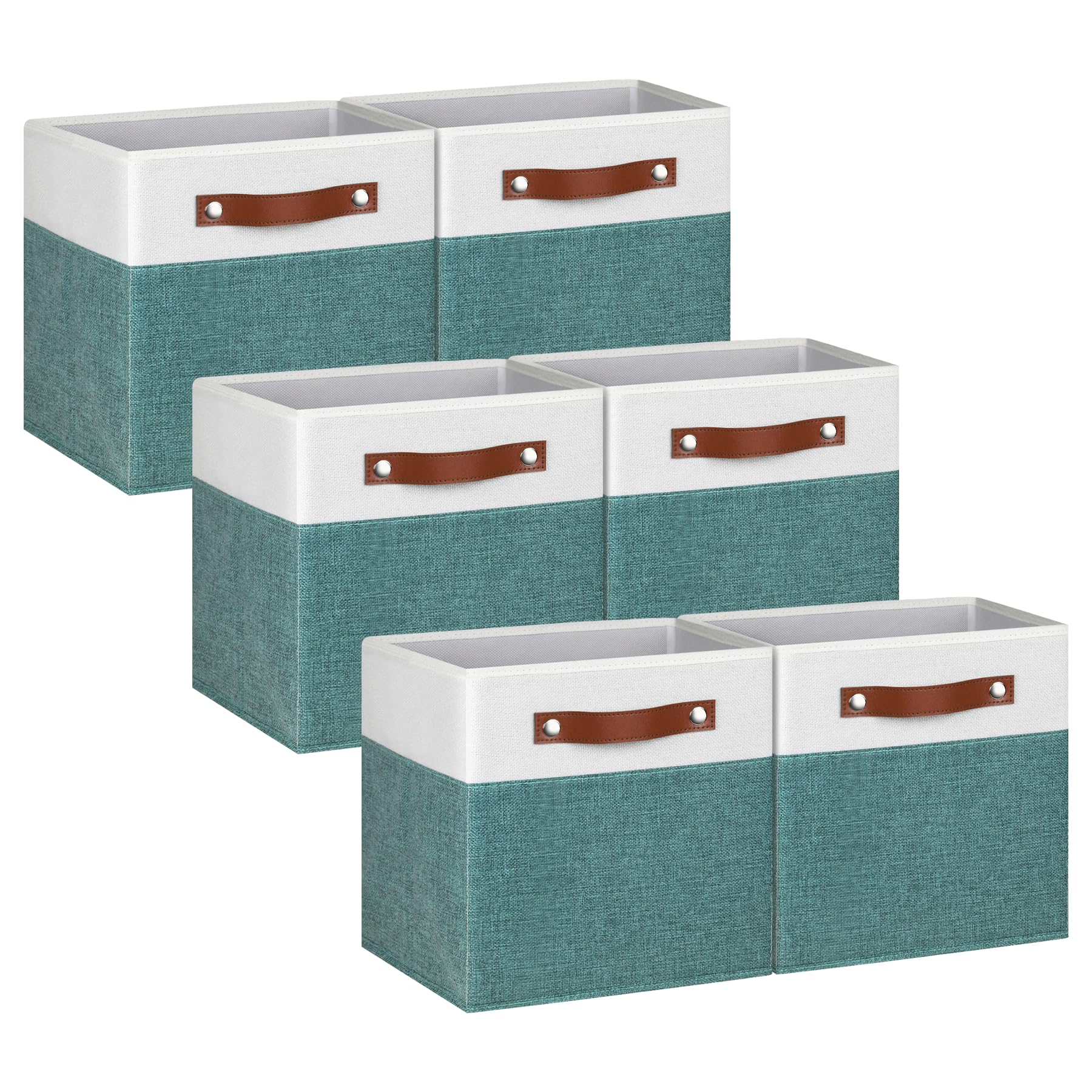 Photo 1 of 13x13 Storage Cubes - 6 Pack - Linen Fabric 13 Inch Cube Storage Bins for Bedroom, Living Room, Clothes and Toys; Foldable, Dual Leather Handles