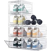 HOMIDEC Shoe Storage, 6 Pack Shoe Organizer Clear Hard Plastic Shoe Box, Shoe Boxes Clear Plastic Stackable, Shoe Boxes with Lids for Size 13, Transparent