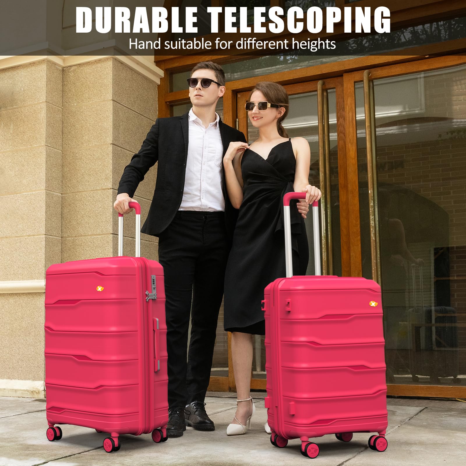 MGOB Carry On Luggage 22x14x9 Airline Approved, Hard Shell Suitcase with Spinner Wheels, PP Lightweight Luggages with TSA Lock, Carry-On Suitcases 20 Inch, Red