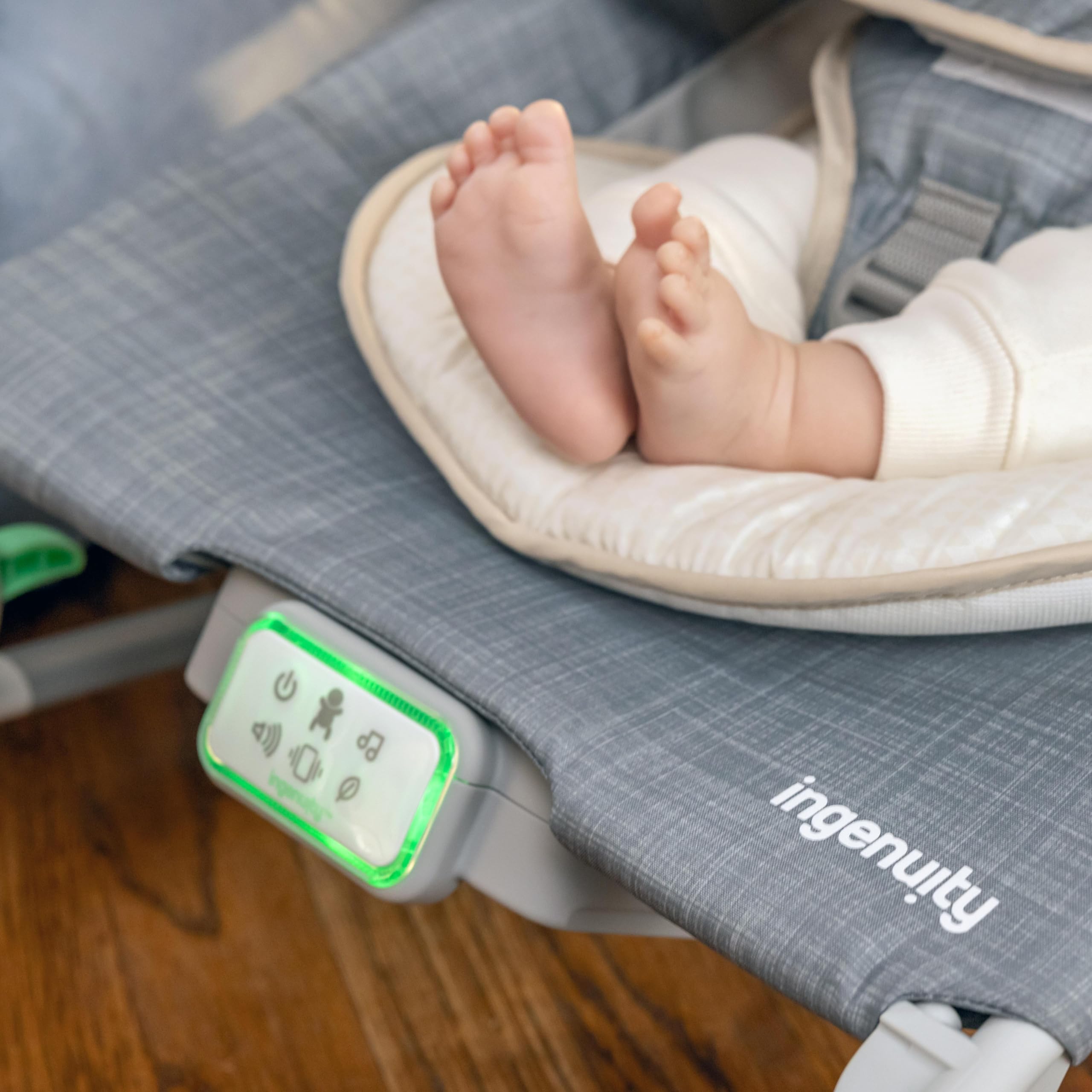 Ingenuity Gas Relief and Anti-Colic Baby Bouncer Seat and Rocker, Gentle Belly Message to Relax and Soothe Bellies, Instant Tummy Soother, 20 Songs and Melodies – Parker