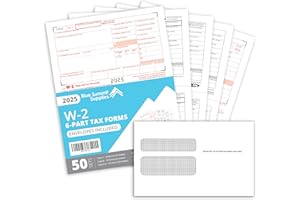 BLUE SUMMIT SUPPLIES Blue Summit W2 Forms 2025 with Envelopes, 6 Part W-2 Tax Forms 2025, 50 Employee Kit of Laser Forms with 3 W3s, Compatible with QuickBooks and Accounting Software, 50 Self Seal Envelopes Included