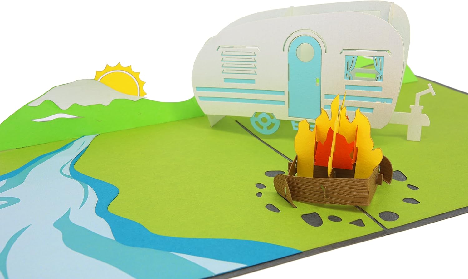 PopLife Camping Trip 3D Pop Up Card, RV Camper Trailer and Campfire Mountain Scene Greeting Card for Father’s Day, Birthday - Image 3