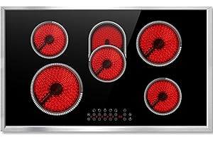 Pladeca Electric Cooktop 36 Inch, 5 Burners Electric Stove Top Touch Control, 8400W Built-in Ceramic Stovetop 36" with Expandable Zone, Child Lock, Timer, Pause Control, 220-240v Hardwired (No Plug)