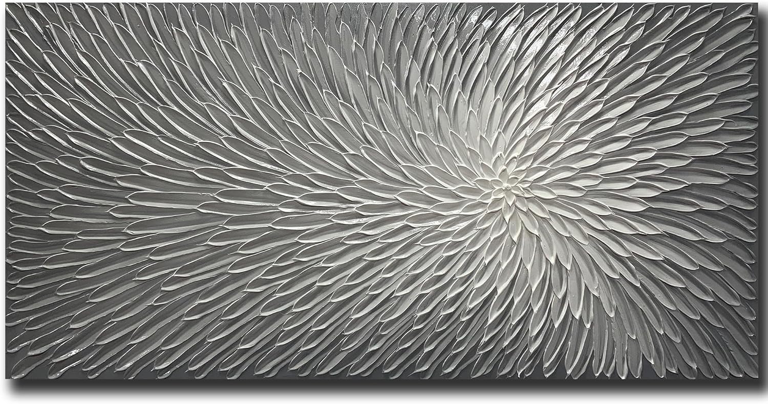 Paintings - AMEI Art Paintings, 24X48 Inch Paintings 3D Oil Painting On Canvas Modern Abstract Artwork Art Wood Inside Framed Hanging Wall Decoration Textured Abstract Oil Paintings (Elegant Gray)