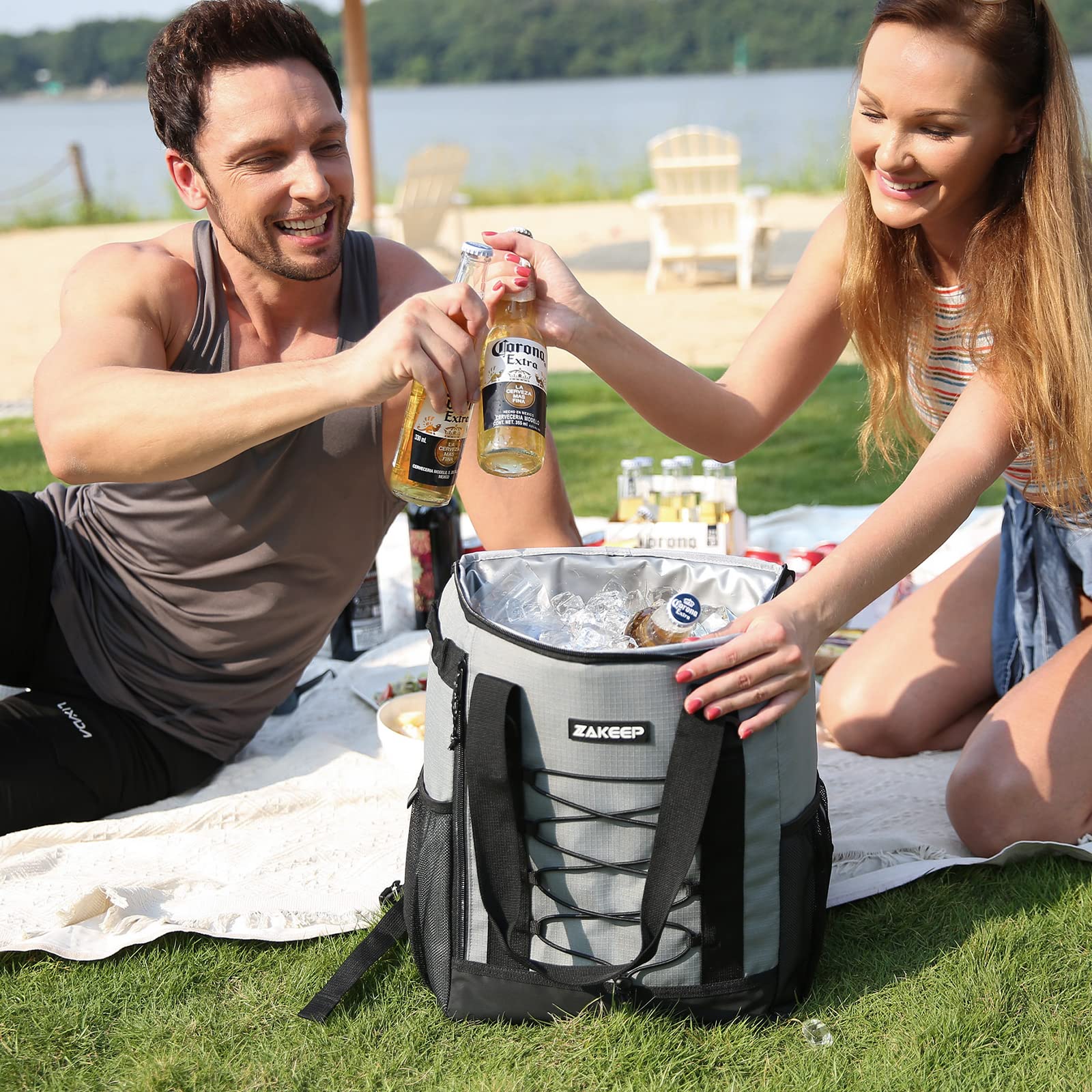 ZAKEEP Cooler Backpack, 36 Cans Multifunctional Leakproof Cooler Backpack with Padded Top Handle, Mesh Pocket for Camping BBQ