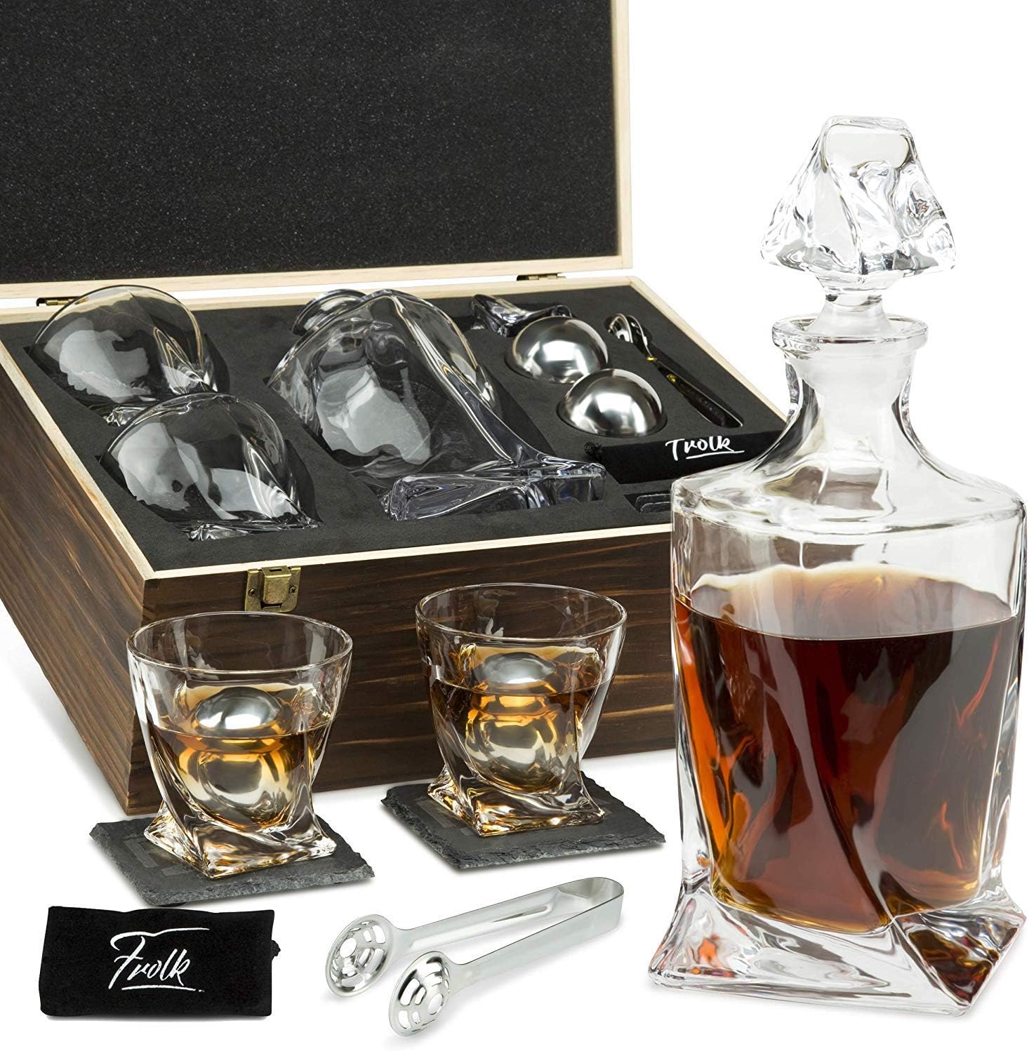 Whiskey Stones Gift Set for Men & Women Whiskey Decanter, 2 Twisted