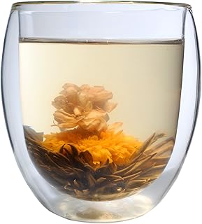 Feelino XXL 400ml doppelwandiges Thermo-Glas "Ice-Bloom" inkl. einer Teeblume, extra großes Teeglas/Kaffeeglas mit Schwebeeffekt - auch als tolles Geschenk in schöner Box