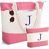 YOOLIFE Christmas Gifts for Women - Personalized Initial Canvas Beach Bags for Women Gifts for Mom Teacher Friend Birthday