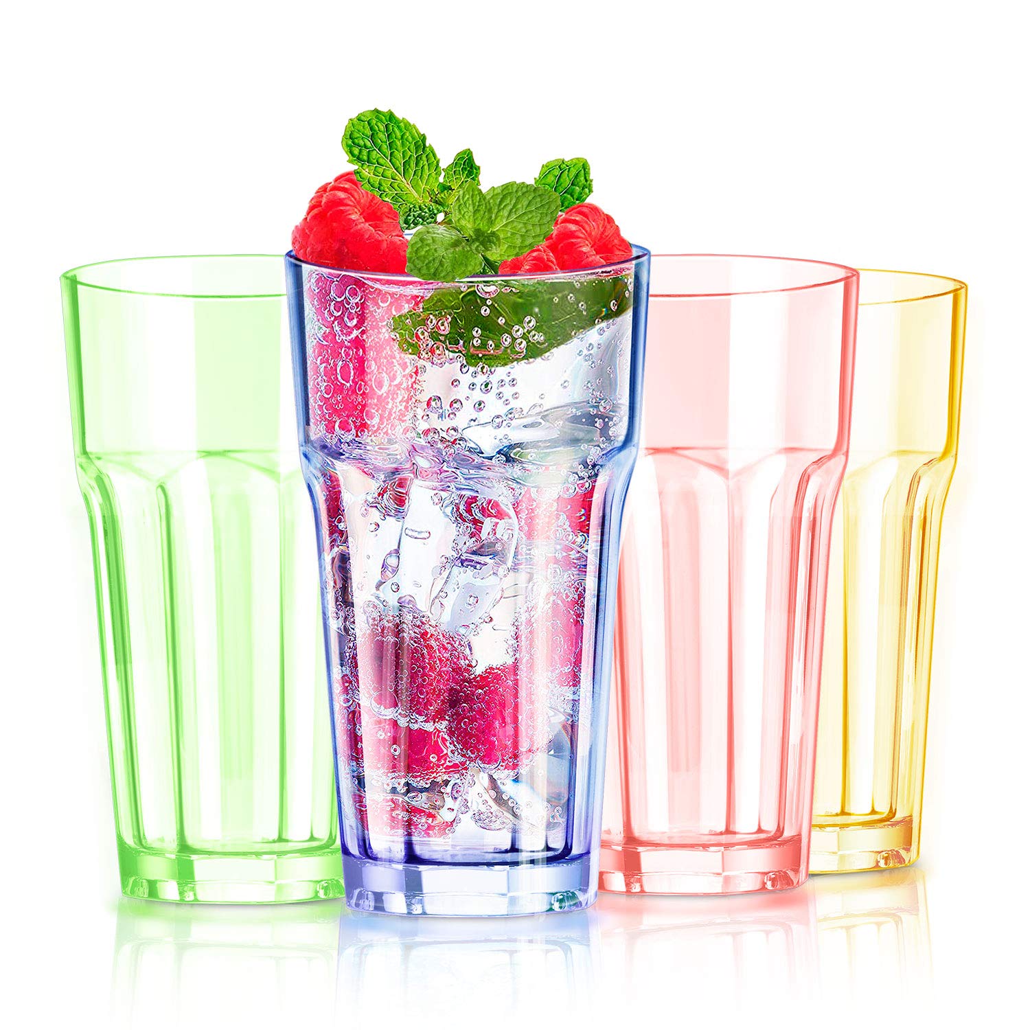 YINJOYI 410ml Colored Plastic Cups Highball Drinking Glasses Tall Water Tumblers Smoothie Cup Reusable Beakers Glassware Picnic Drinkware