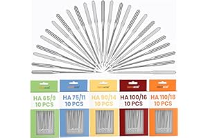 Performore 50 Pack of Sewing Machine Needles, 5 Assorted Sizes (HA 65/9, 75/11, 90/14, 100/16, 110/18) 10pcs of Each, Univers