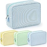 Sanwuta 3 Pcs Seersucker Makeup Bags Seersucker Cosmetic Bags Striped Women Large Travel Toiletry Organizer Preppy Storage Pouch for Embroidery Wedding Bridesmaid Gifts(Yellow, Green, Lake Blue)