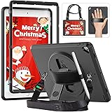 HXCASEAC iPad 9th/8th/7th Generation case with Screen Protector Pencil Holder, 360°Rotating Stand/Hand Strap, Shockproof Full