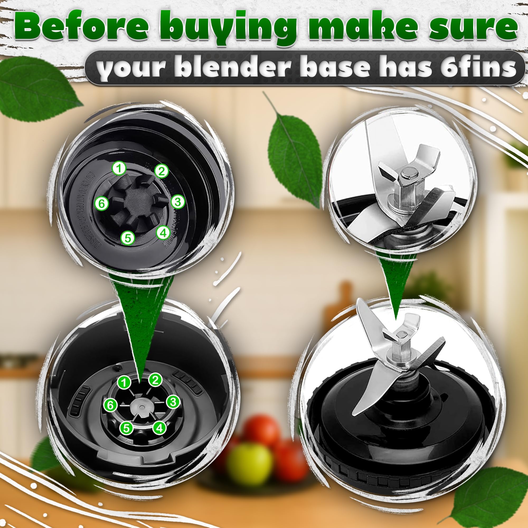 Ninja Blender Blade Replacement 6 Fin Male – Ninja Single Serve Blender Blade, 3.35” Stainless Steel for Smooth Blending, Compatible with BL770W/770BRN/740/770A/780C, 30/BL770/780/773CO/771/772 & more